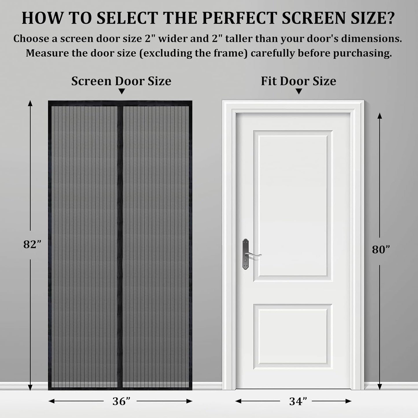 Magnetic Screen Door - Self Sealing, Heavy Duty, Hands Free Mesh Partition Keeps Bugs Out Let Breeze in- Pet and Kid Friendly - Keep Open Feature (Black, Fit Door Size 34 x 80 Inch)