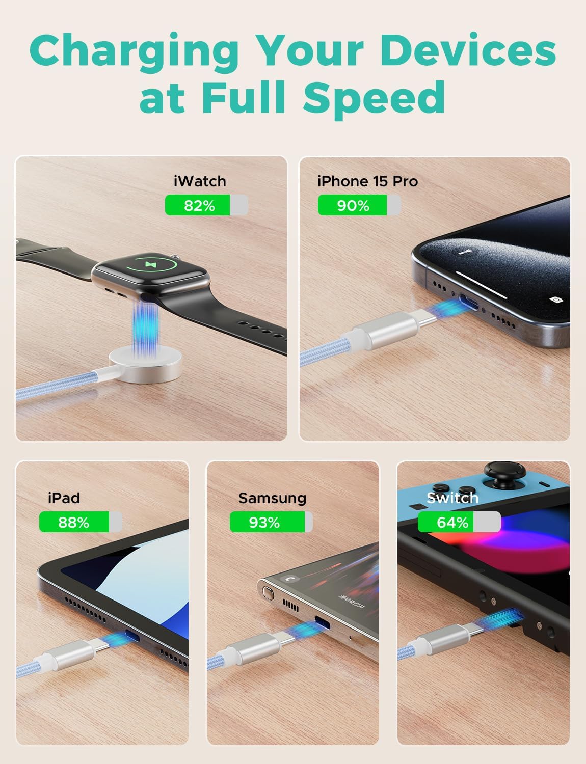 Blue-Upgraded 3 in 2 USB C Cable for Watch Charger Phone Charger USB C Multi Fast Charging Cable Compatible with Watch Ultra/SE/10/9/8/7/6/5/4/3/2/1 & Phone 16/15/14/Galaxy S23-4FT