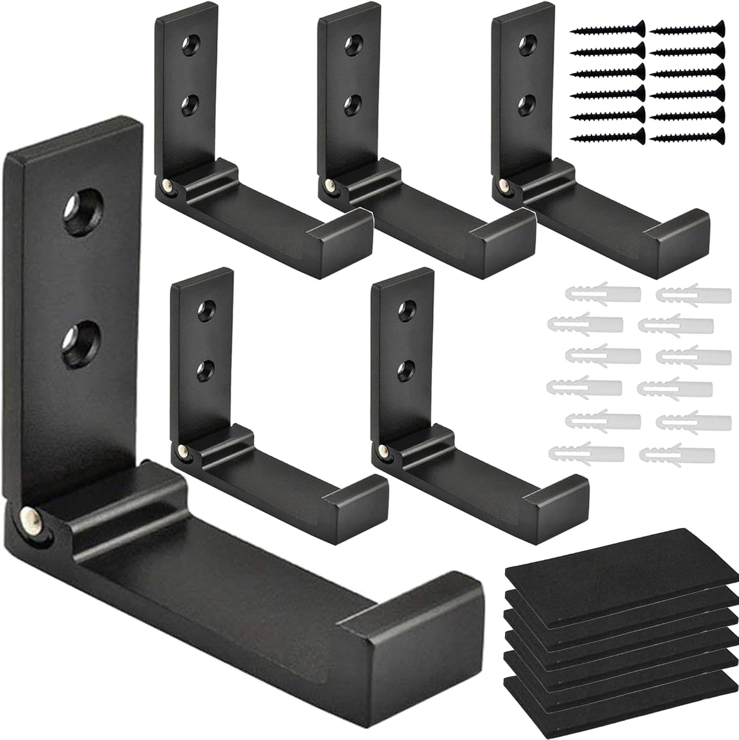 Folding Coat Hooks, Foldable Wall Hooks for Hanging Aluminum Alloy Cloth Hanger Coat Hanger Headphones Holder Headset Wall Hanger Hook- Pack of 6 (Black)