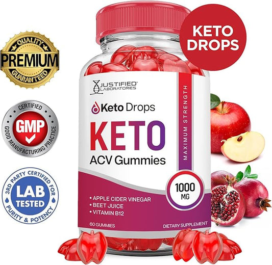 (10 Pack) Keto Drops Keto ACV Gummies Advanced Formula 1000MG Keto Drops Keto Gummies Apple Cider Vinegar Formulated with Pomegranate Beet Juice Powder B12 Vegan Non GMO 300 Gummys