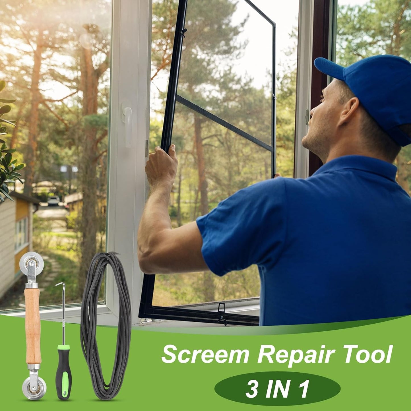 uxcell Screen Repair Kit, 0.16"x 9.8 ft Window Screen Spline with Roller Tool and Spline Removal Hook for Patio Door Window Mesh Install and Replace, Gray