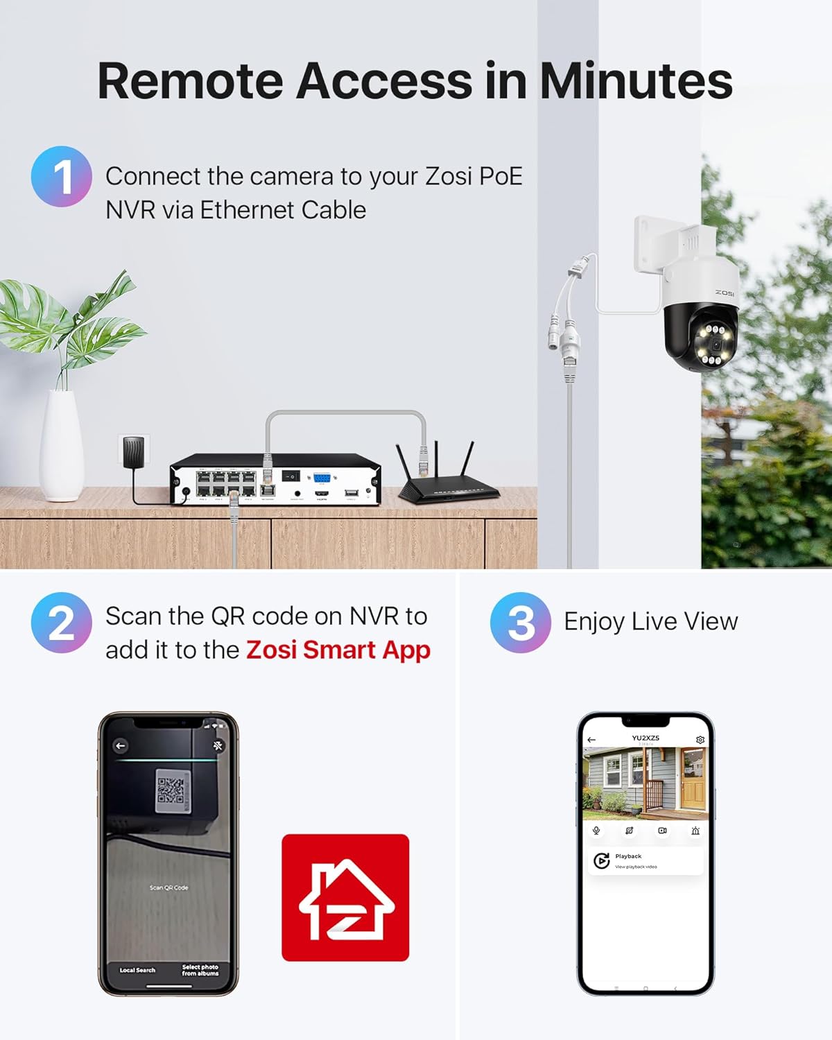 ZOSI 2 x C296 5MP 3K PoE PT Add-on Camera Outdoor with AI Face Human Vehicle Detection, Siren Alarm, Starlight Night Vision, Auto Track, 2-Way Talk, SD Card Storage, Only Compatible PoE NVR