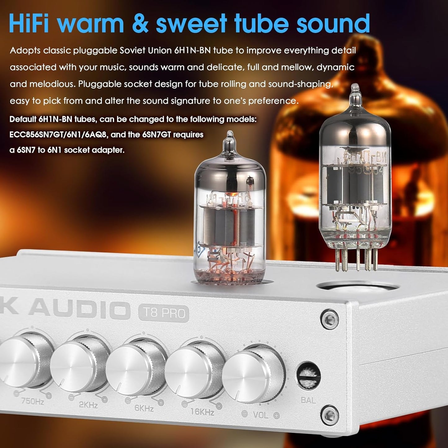 Douk Audio HiFi Vacuum Tube 7-Band EQ Preamp Equalizer XLR Pre-Amplifier Home (T8 PRO Silver)