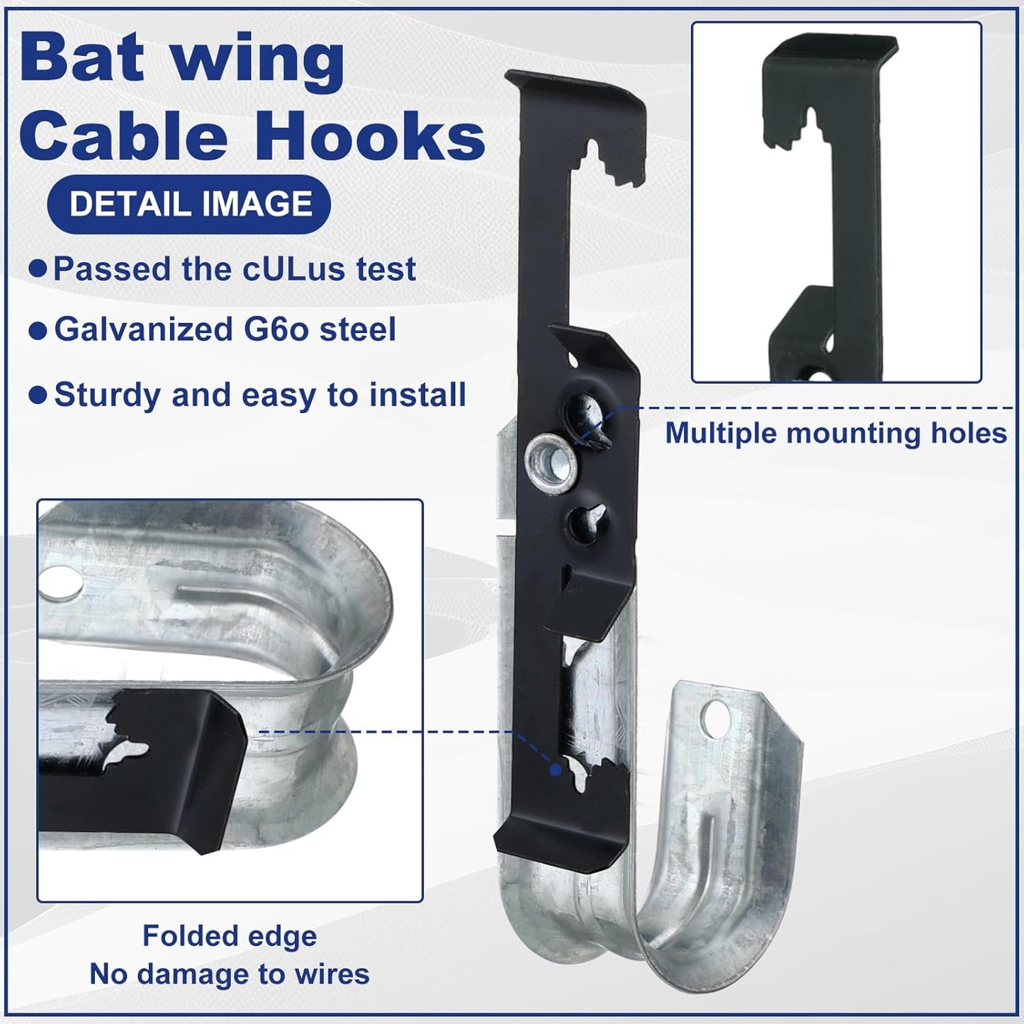 Zonon 25 Pcs J Hooks for Hanging Metal J Hook Hangers Cable Support with Bat Wing Heavy Duty G60 Galvanized Steel Cable Hooks for Attaching Ceiling Wire Threaded Rod, Ul Certification(2 Inch)