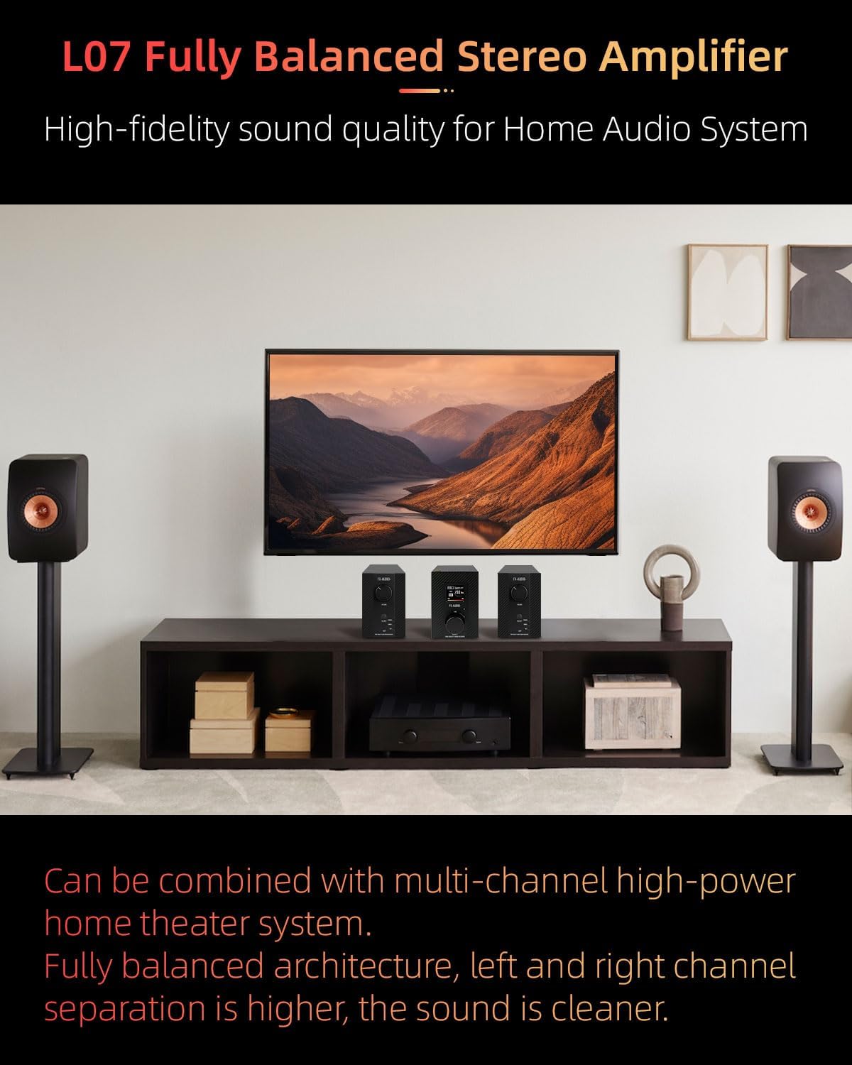 FX-Audio- L07 Stereo Audio Amplifier 200W x2 MA5332MS 2 Channel Class D Power Amp Bridgeable BTL 400W Hi-Fi Fully Balanced Amp for Passive Bookshelf Desktop Speakers Home Theater