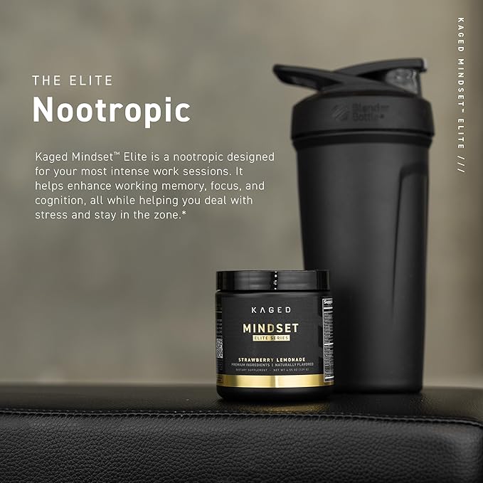 Kaged Nootropic Mindset Elite | Focus and Productivity Supplement | Stimulant Free | Supports Working Memory, Focus, and Mood* | Strawberry Lemonade - 30 Servings