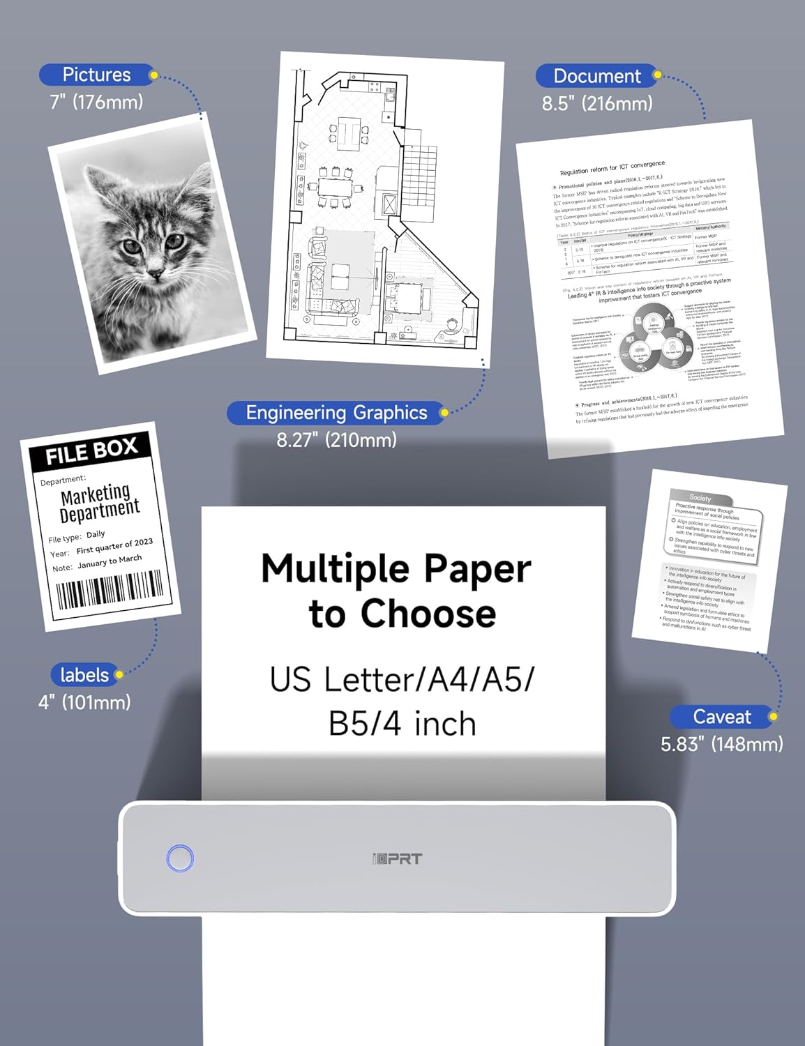 iDPRT MT610 Pro Portable Thermal Printer, 300DPI HD Mobile-Travel-Printers, Inkless-Wireless-Small-Printer for Home Use, Office, Vehicles, Bluetooth Printers Supports 8.5" x 11" US Letter&A4&A5 Size