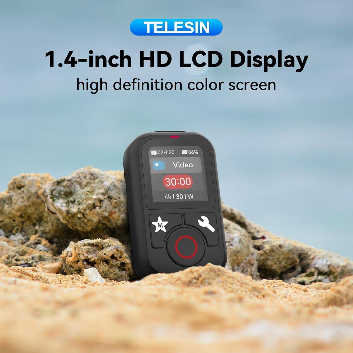 TELESIN T13 Waterproof Smart Remote Control with Color LCD Screen, 5-60m Wireless Remote with Wrist Strap, Compatible with GoPro Hero 13/12/11/10/9/8 Action Cameras