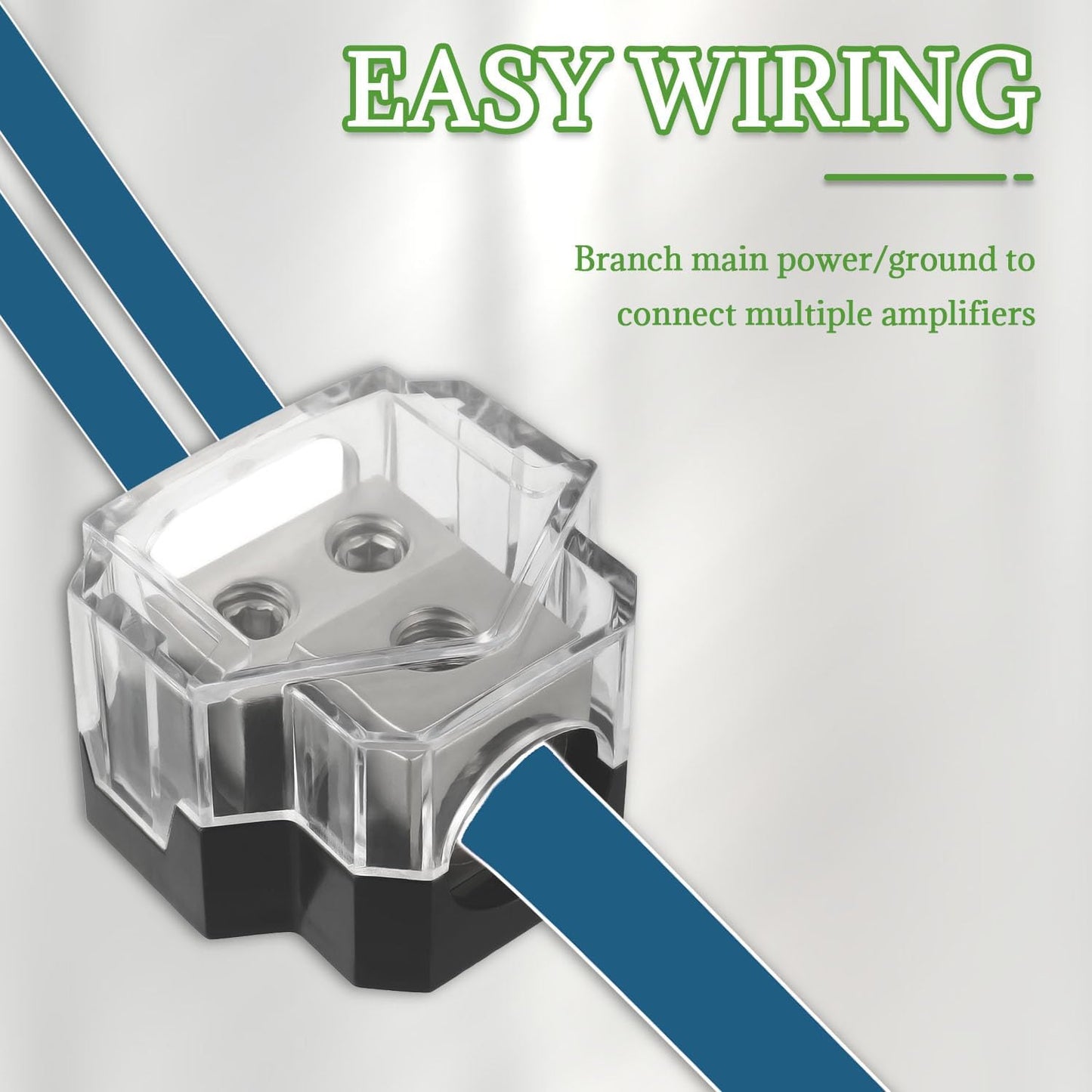 BOJACK 2 Way Power Distribution Connecting Block 1x0/2/4 Gauge Input 2x4/8 Gauge Output Power Distribution Block for Car Amplifier Audio Splitter