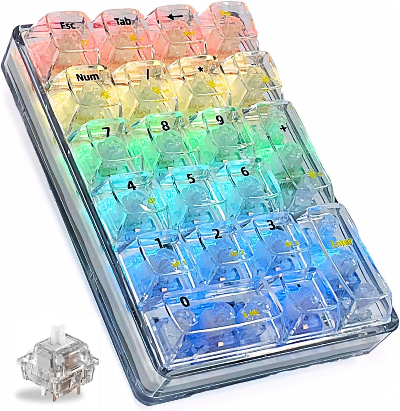 SOLAKAKA K21 RGB Backlit Tri-Mode Transparent Wireless Mechanical Number Pad Supports 3 BT/2.4GHz/Type C Wired,Hot Swappable 21 Keys Mechanical Numpad with Transparent Keycaps White