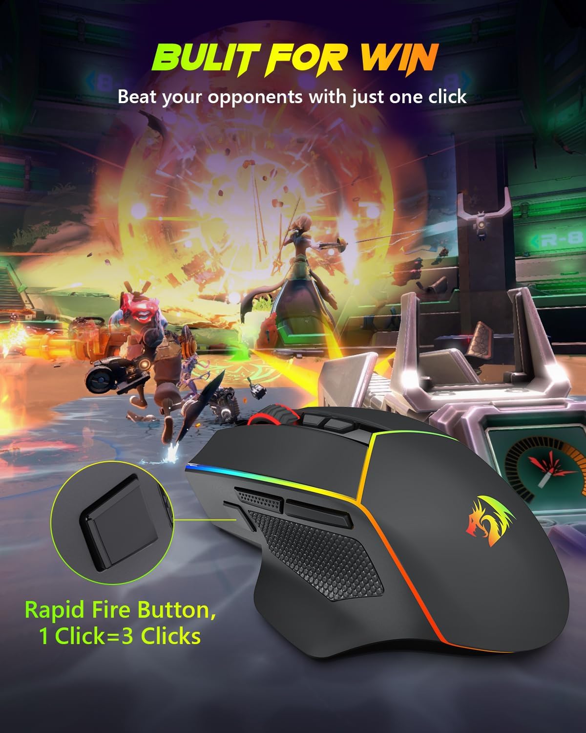 Redragon Wireless Gaming Mouse, Tri-Mode 2.4G/USB-C/Bluetooth Ergonomic Mouse Gaming, 8000 DPI, RGB Backlit Programmable Wireless Mouse, Rechargeable, 250 Hrs for Laptop PC Mac, M814