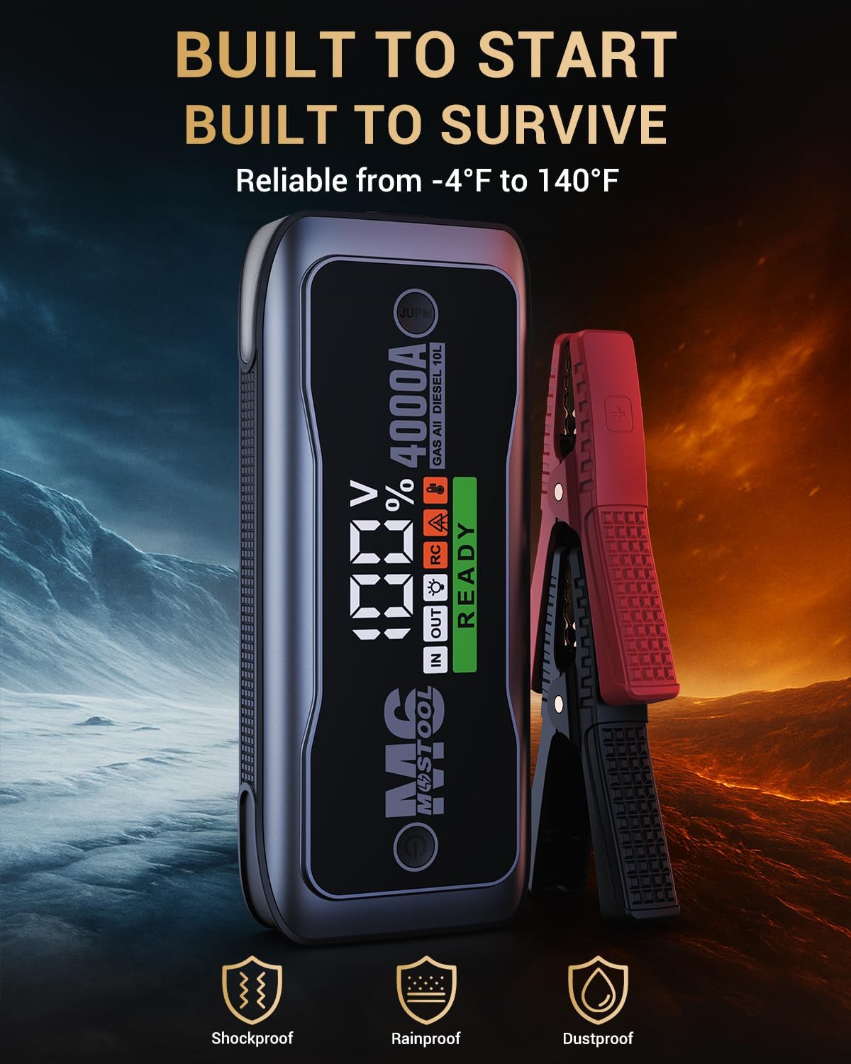MOSTOOL M6 4000A Jump Starter with Smart HD Display, 12V Portable Jump Box & Car Battery Booster Pack with Quick Charge DC/Type C Port, Jumper Clamps LED Light - for All Gas & Up to 10.0L Diesel