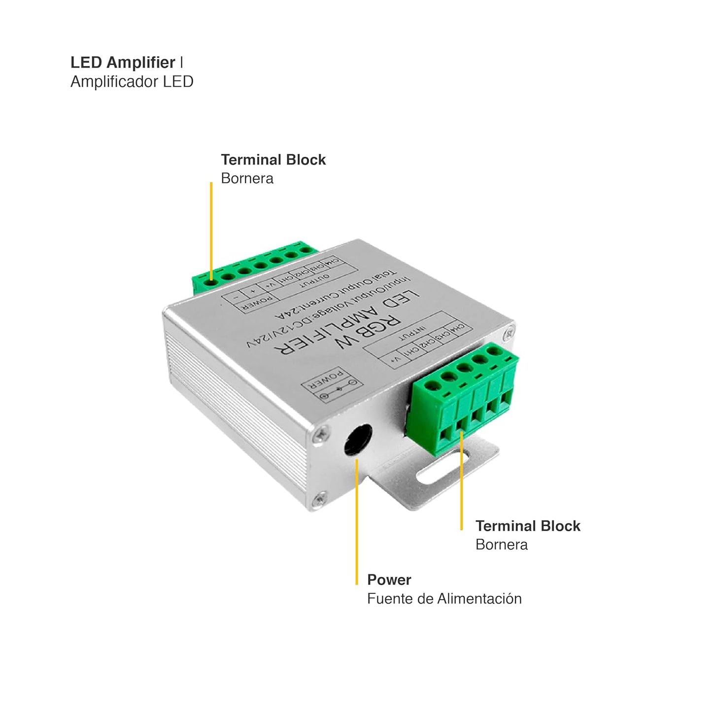 RGBW LED Amplifier 24A Data Signal Repeater, 4CH Channel Circuit Aluminum Shell, PWM Signal Booster Extender for RGBWW LED Strip Lights 12V 24V Controller