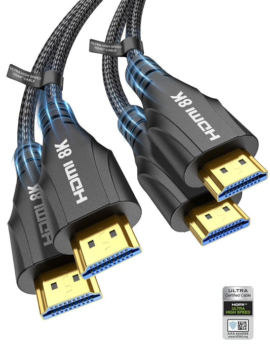 HDMI Cable 3.3FT 2Pack,Certified 8k Ultra High Speed HDMI Cable,48Gbps,8K 60hz,4K 120hz,Braided,eARC,HDCP 2.2&2.3,Compatible for PS5/PS4/Blu-ray/RTX 3080 3090
