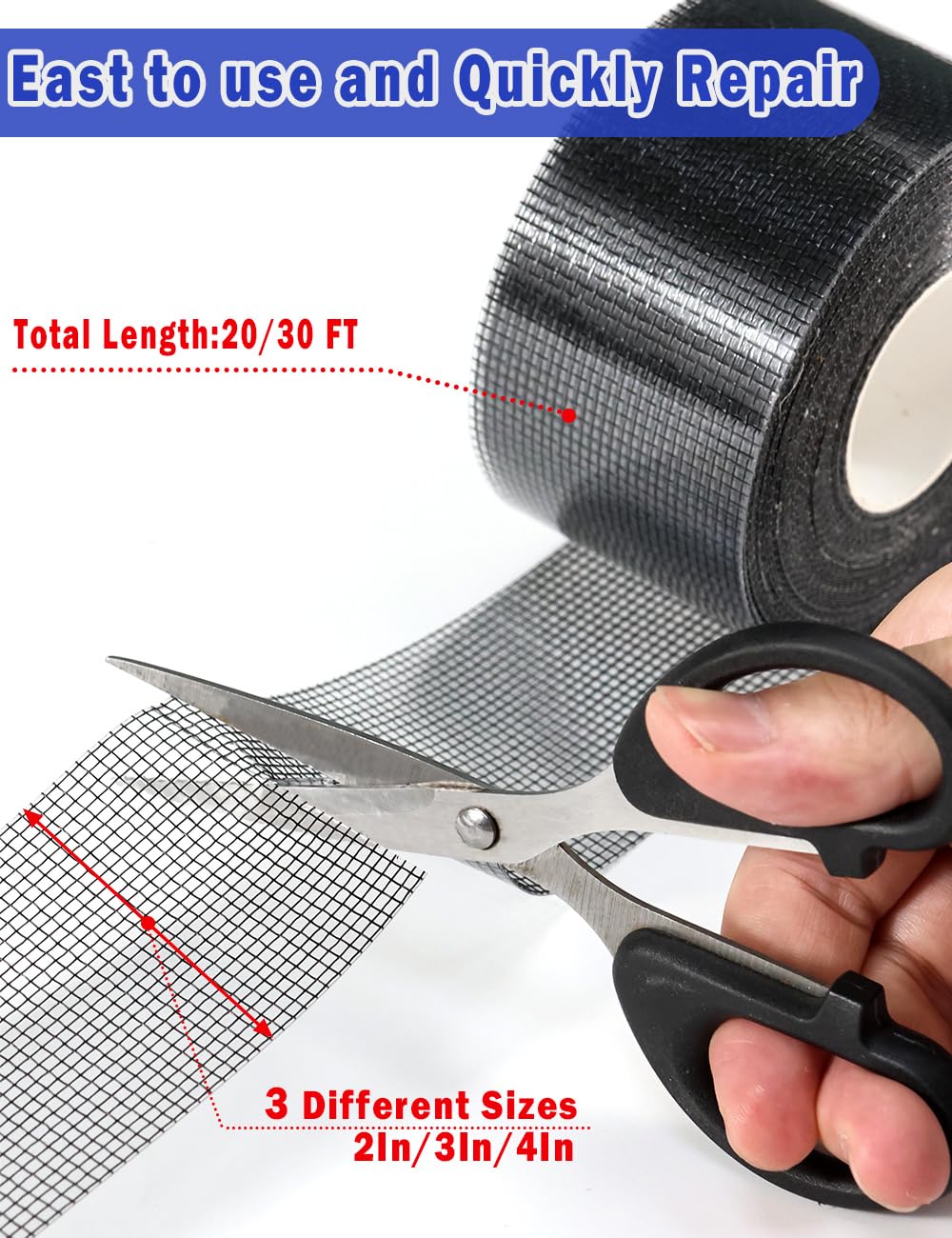 Wohohoho Window Screen Repair Tape, 3 in X 20 FT (240IN) Black Screen Patch Repair Kit, 3-Layer Strong Adhesive Invisible Screen Tape Mesh Repair for Windows, Doors Garage Mosquito Net Magnetic Screen