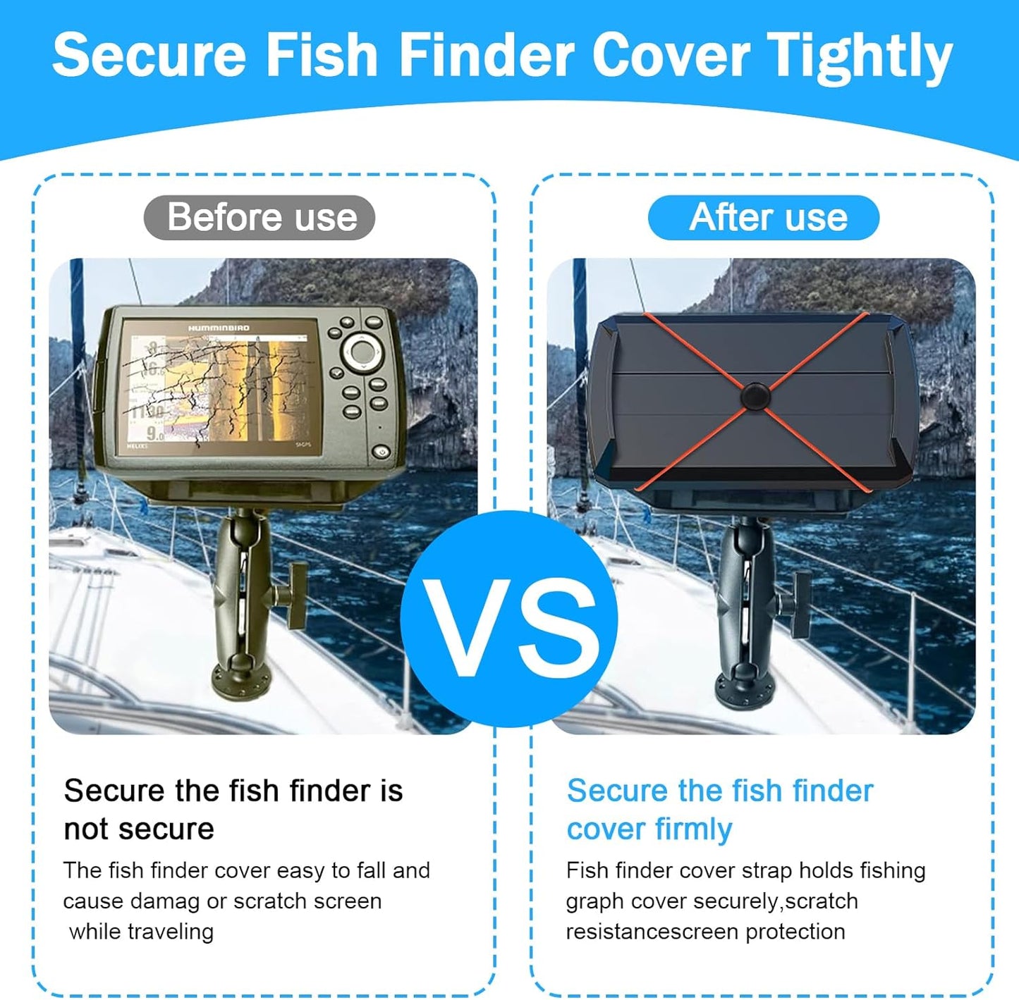 4 Pcs Thickened Fishing Graph Cover Straps, Adjustable Fish Finder Bungee for Securing Graph Cover for Travel