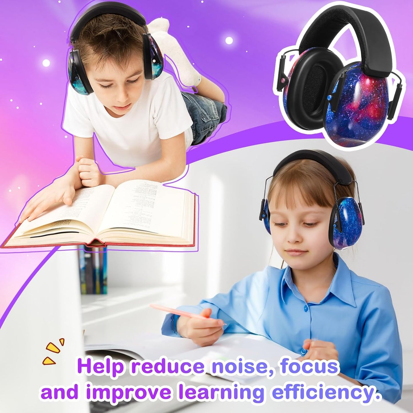 Amylove 12 Pcs Kids Ear Protection Noise Cancelling Headphones Ear Muffs Bulk 27db Adult Noise Reduction Hearing Earmuff(Universal Fit (kids & Adults),Classic Style,Starry Sky Color)