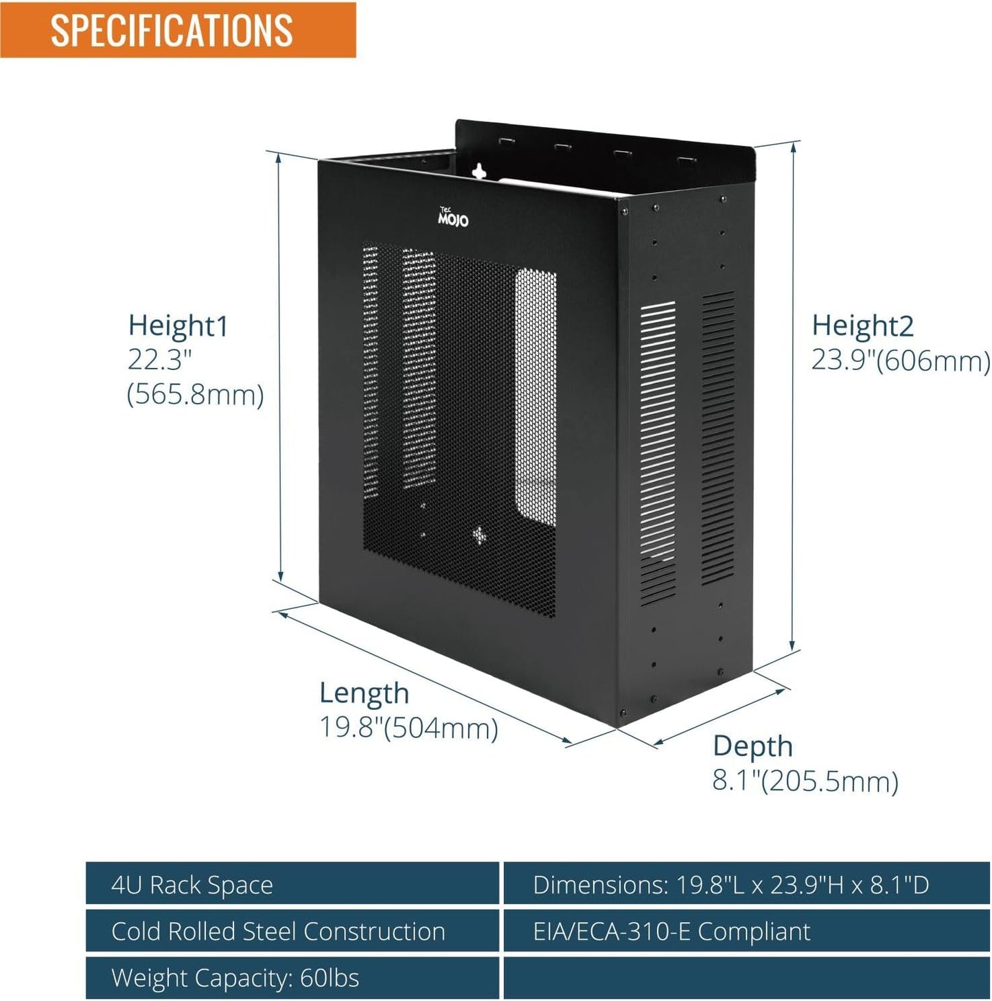 Tecmojo 4U Server Rack, Vertical/Horizontal Wall Mountable Rack with Vented Enclosure for 19 Inch IT Equipment, Cable Modems, Telecom, A/V,Black