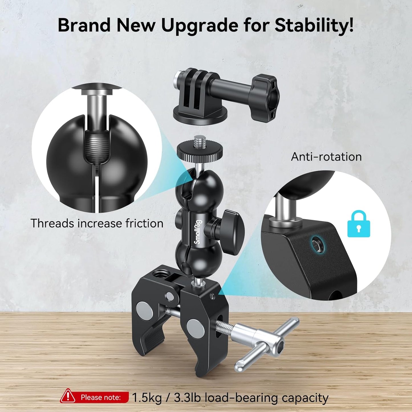 SMALLRIG Camera Mount Kit, Ball Head Magic Arm With Clamp, Super Clamp With Non-Slip Threads for GoPro, Webcam, Camera, Phone, Monitor and Light