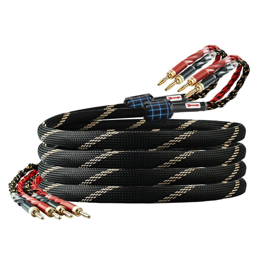 12 AWG Audiophile HiFi Speaker Audio Cable–4N OFC Core,24K Gold-Plated Banana Plugs with Nylon Braid,Compatible with Amplifier,Speakers, AV Receiver & Home Theater(8.20ft/2.5m) 2-Pack