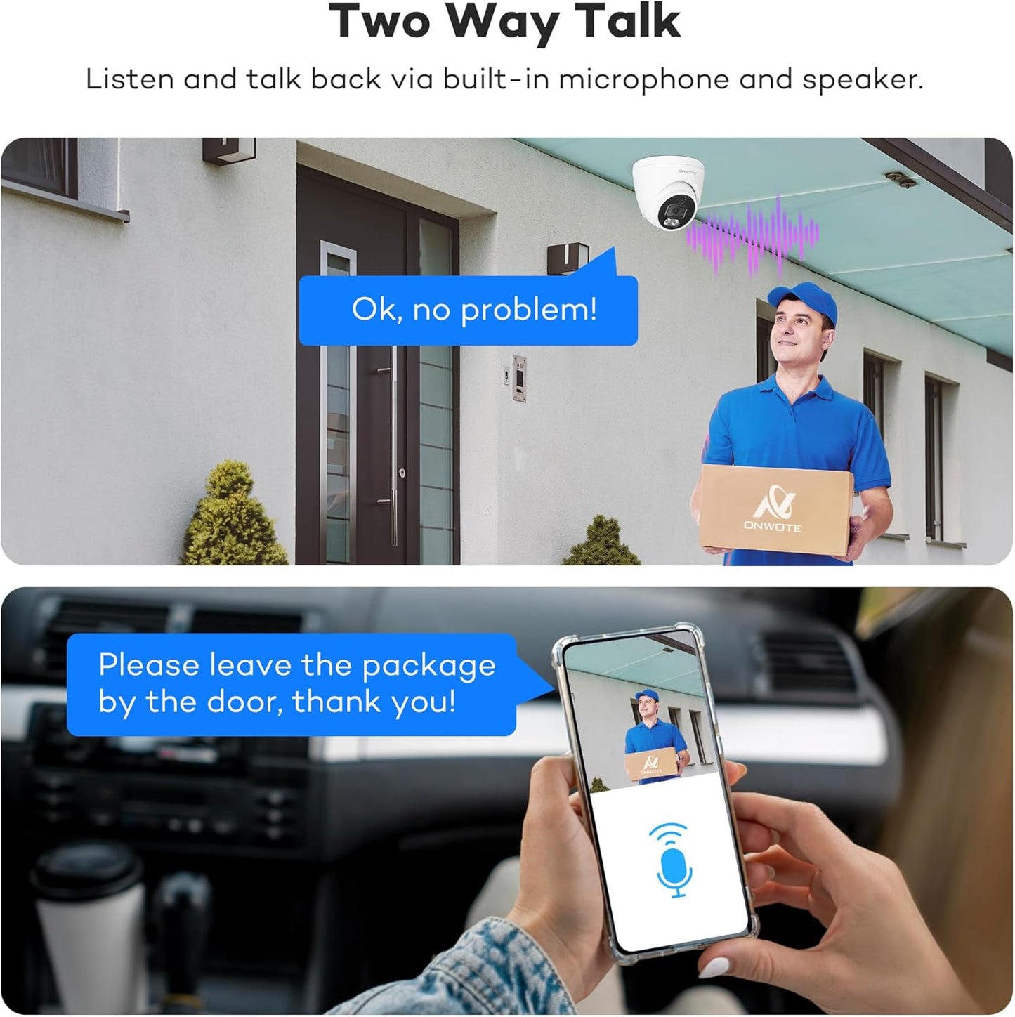 ONWOTE 4K NVR PoE Security Camera System 2 Way Audio, 8 Channel NVR 2TB, 4X 8MP Wired Outdoor IP Cameras, 125° FoV, AI Human Vehicle Detection Trigger Color Night Vision, CCTV Kit for Home Businesses