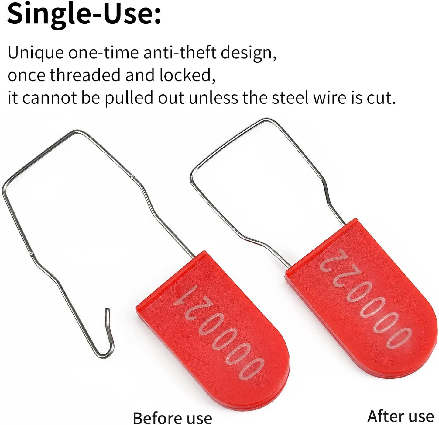 100PCS Plastic Padlock Security Seals Metal Wire Padlocks Electric Meter Seal Disposable Anti-Tamper Lock Numbered Anti Tamper Tag Hasps Red