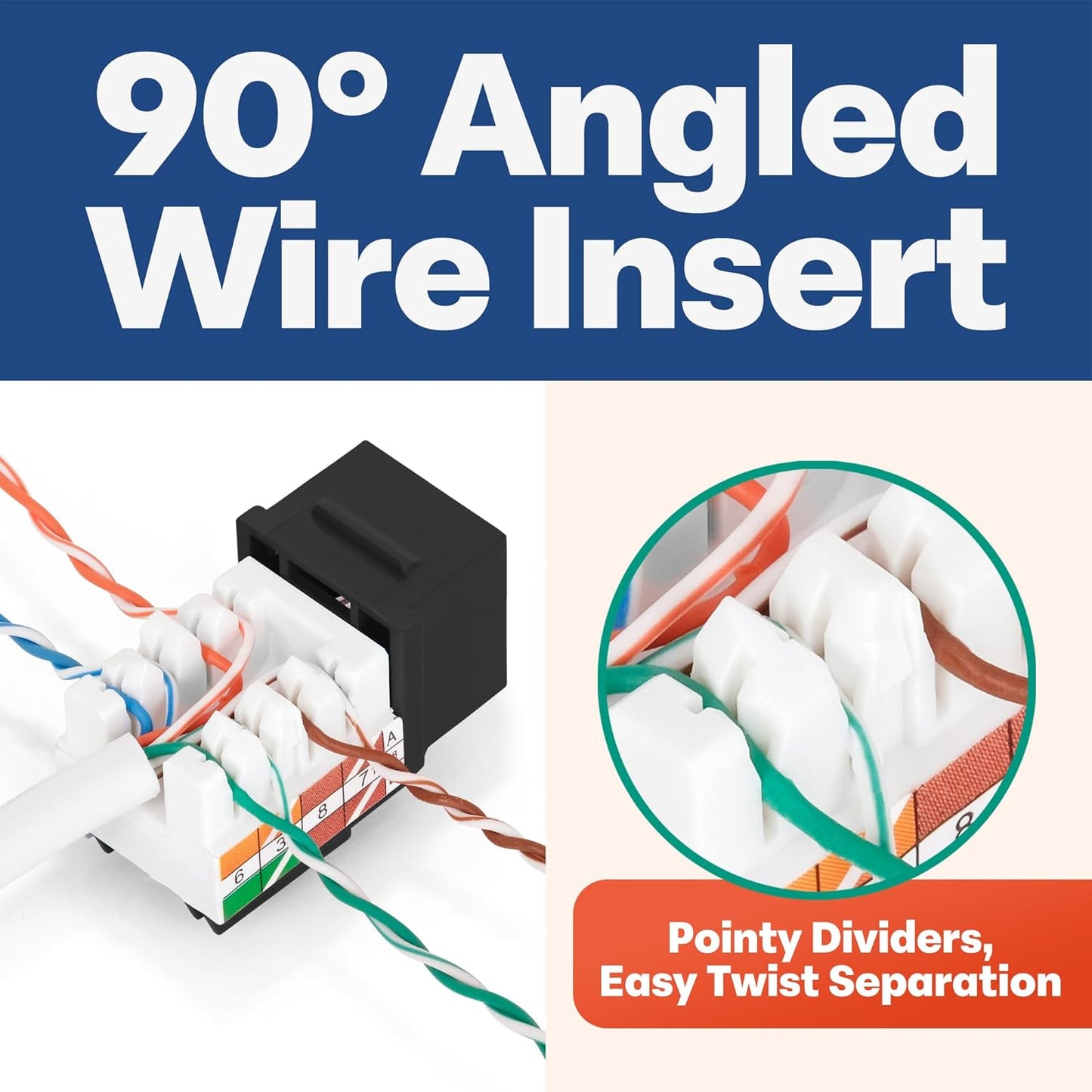 Everest 90° Angled RJ45 Cat5e Keystone Jacks 50-Pack in Black - Slim Profile Female RJ45 Connectors - Cat 5e Keystone Jack - Compatible with 90° Angled Speed Termination Tool - easyJACK (B094WB91H3)