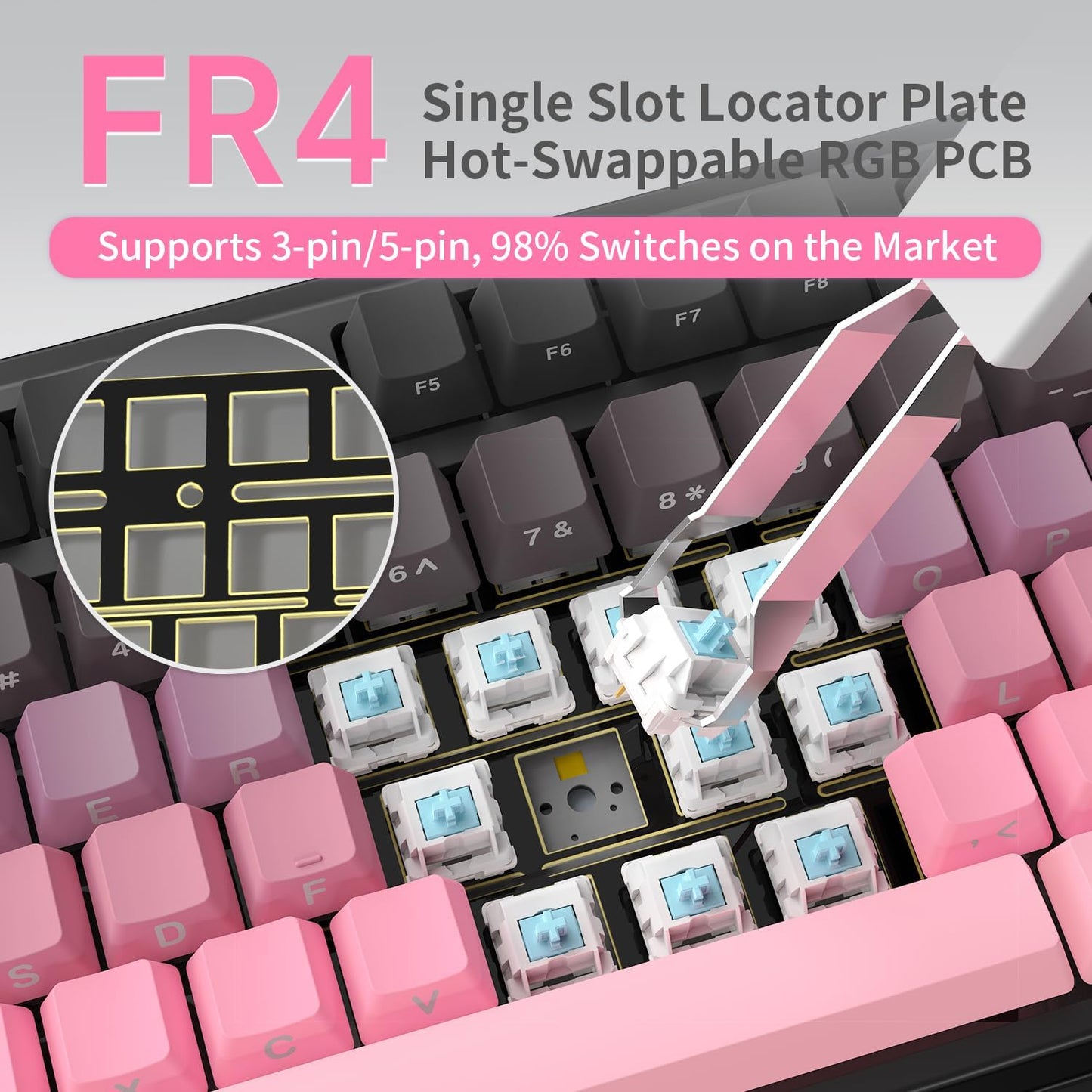 NACODEX Ajazz AK980 Pink Gaming Machanical Keyboard Gift Switch Full Size RGB Gasket Mount 8000mAh Triple Modes Custom Keyboard with Five Layer Pad | Knob Control