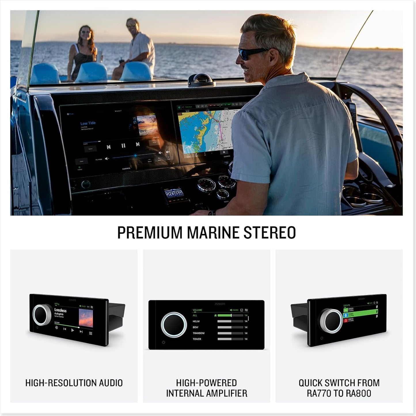 Garmin® Fusion Apollo™ MS-RA800 Marine Stereo, Premium Touchscreen Stereo with Built-in Wi-Fi® Connectivity