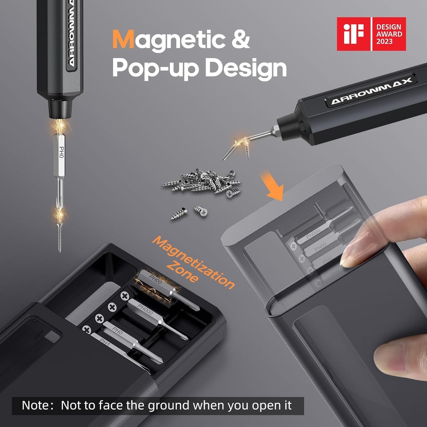 AM ARROWMAX Electric Screwdriver, Precision Screwdriver w/ 34 Magnetic Bits, 4 Torque Settings, Red Dot, IF Winning Design, Rechargeable Mini Repair Tool Kit for Phone, Laptop, Camera (SES) Black