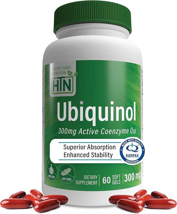 Health Thru Nutrition Ubiquinol 300mg 60 Softgels as Kaneka QH Reduced CoQ-10 | Stabilized - 3rd Party Tested | Enhanced Bioavailability | Cardiovascular & Mitochondria Function Support | Non-GMO