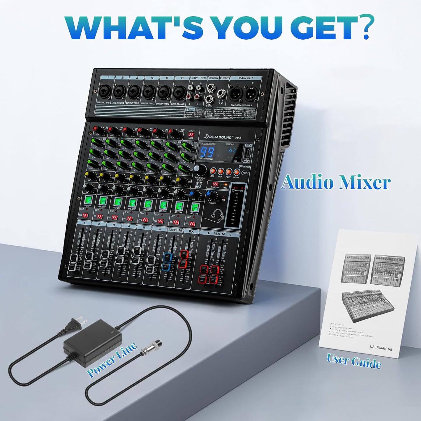 8-Channel Professional Audio Mixer, FX-8usb Mixing Console with XLR Inputs, Bluetooth, 99 DSP Effects, MP3, USB Interface for Podcast, Music, Recording, PC 13.39"x3.54"x14.57"inches