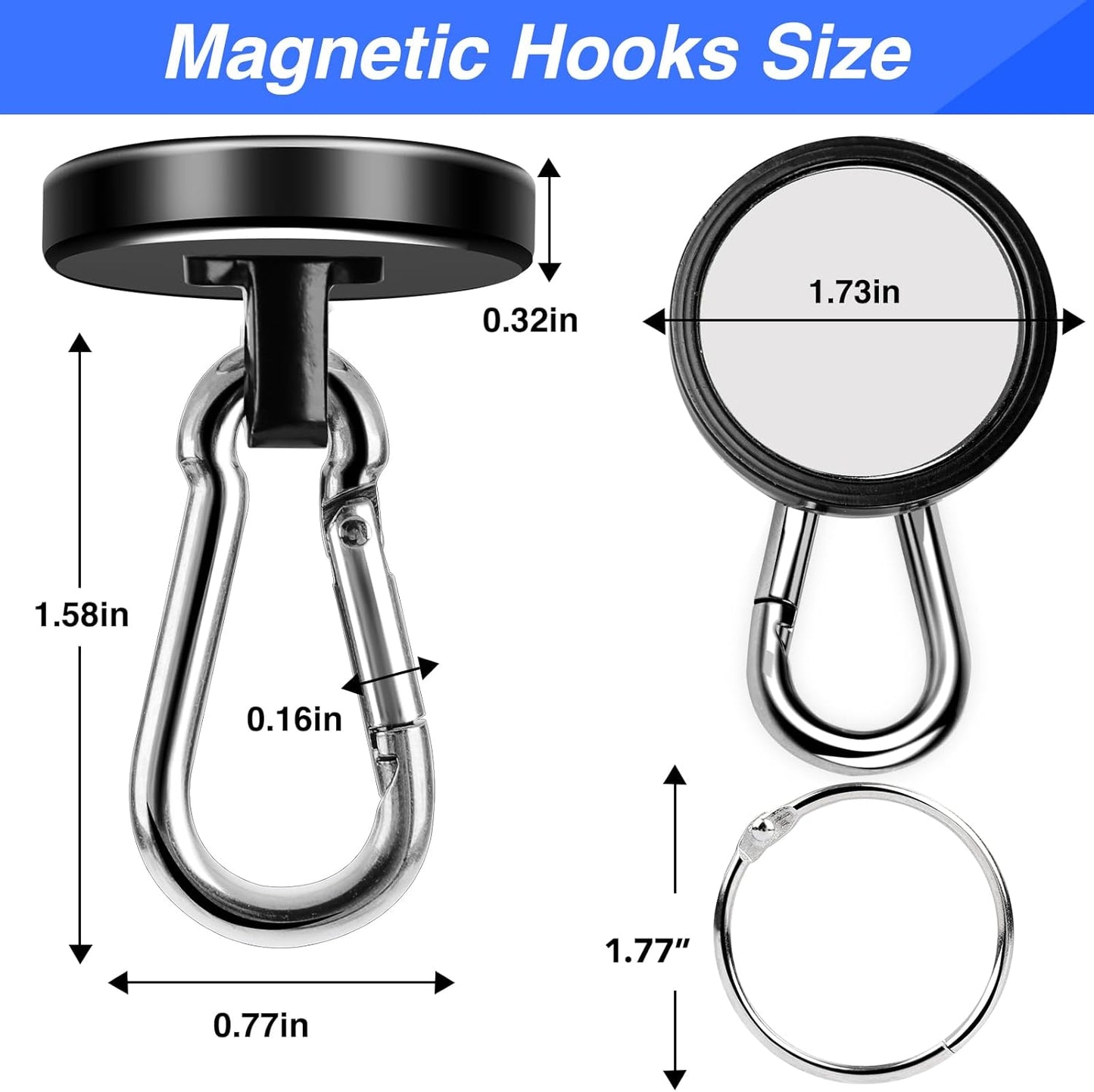 LOVIMAG Strong Magnets with Hooks, 200LBS+ Heavy Duty Magnets with Epoxy Coating for Cruise, Magnetic Hooks with Swivel Carabiner Hook, Powerful Neodymium Magnet for Hanging, Kitchen,Garage-2 Pcs