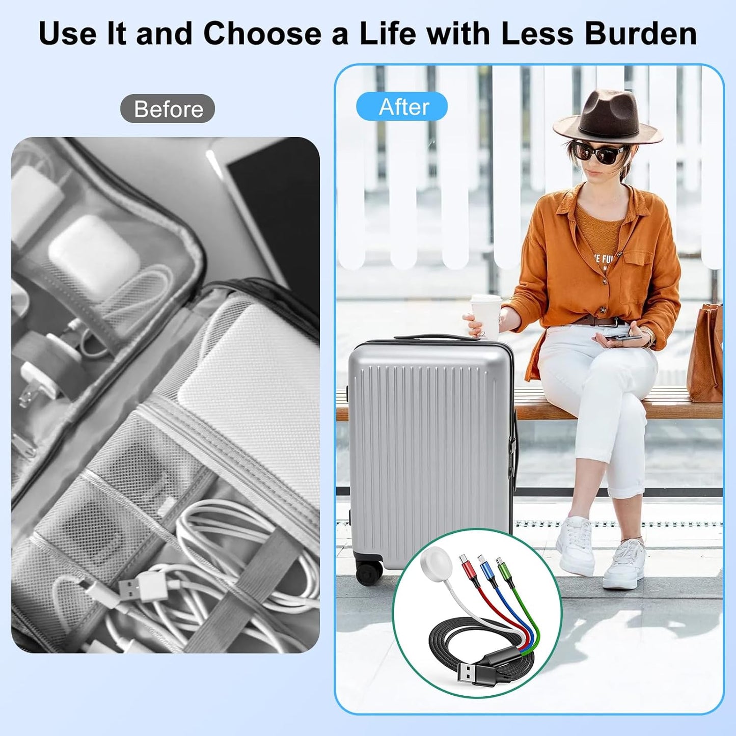 Charger Compatible for Apple Watch, 4 in 2 Multi Charging Cable for Multiple Devices, Upgraded Nylon Braided Charging Cord Compatible with iWatch Ultra SE 10-1, iPhone 16-13, Android Phone (5FT)