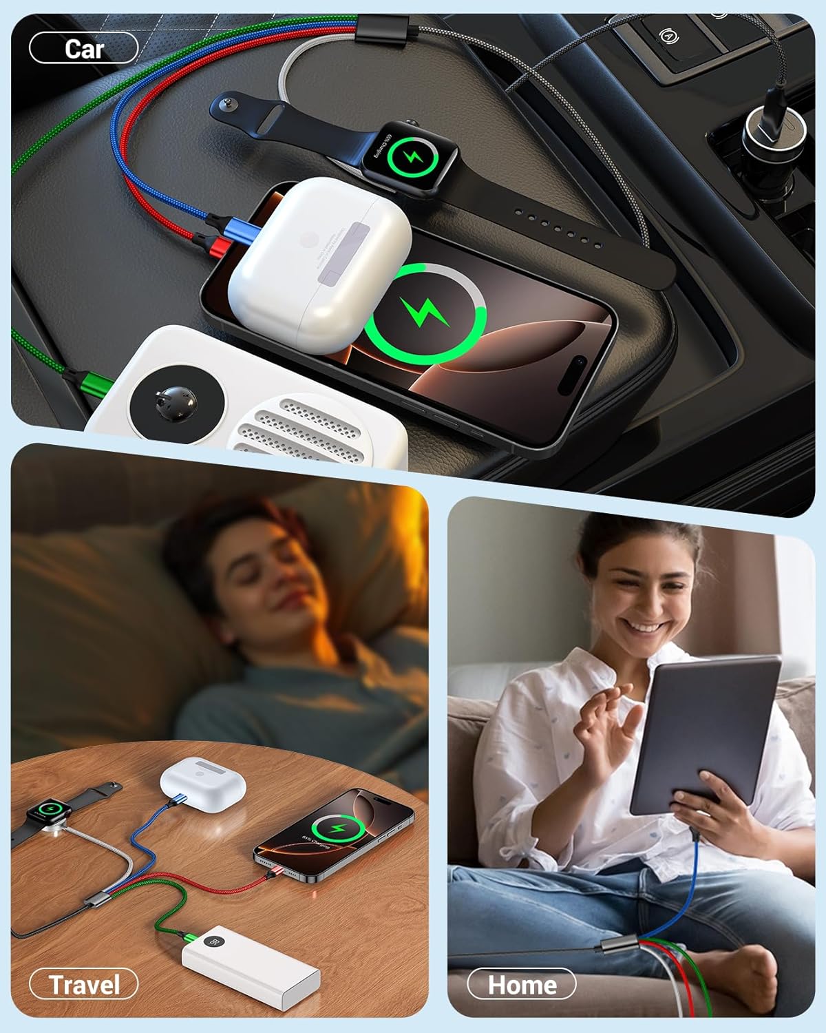 Temdan for Apple Watch Charger,4 in 2 USB C Cable for iPhone 16 Charger/Type C/Lightning/Micro USB,Multi Charging Cable Cord,Portable Travel Vacation Essentials Designed for iWatch &iPhone 16-12