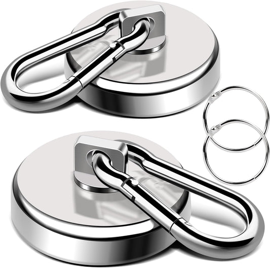 LOVIMAG Magnetic Hooks Heavy Duty, 200LBS+ Super Strong Magnetic Hooks Cruise, Powerful Neodymium Magnets Hook with Swivel Carabiner Hook for Hanging, Kitchen, Cruise Cabins, Grill, Tool Room-2 Pack