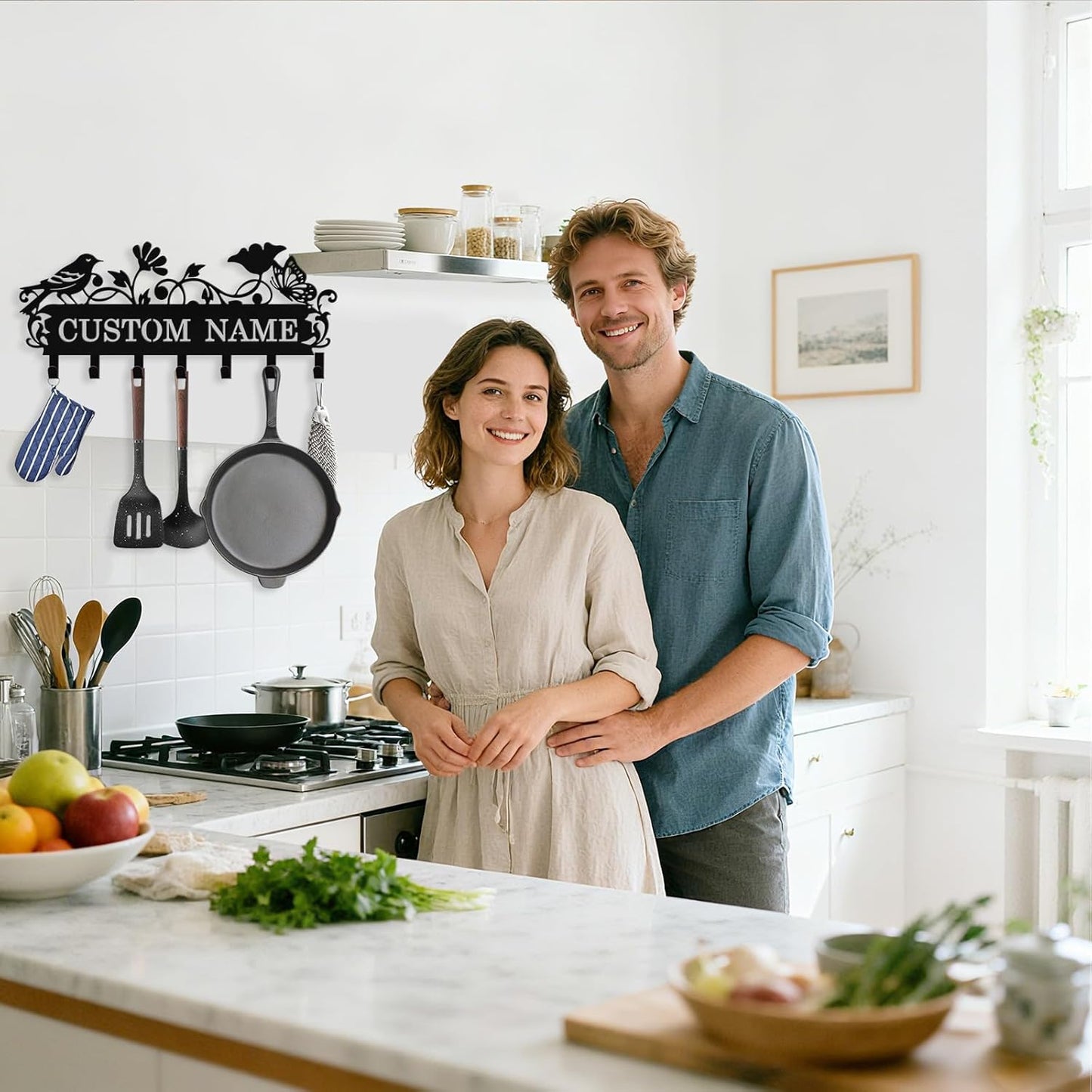 Personalized Bird Key Holder Wall Mount, Custom Metal Key Rack Key Holder with Name, Deer Cabin Wall Keys Hanger with Hooks for Entryway, Front Door, Hallway, Kitchen, Living Room