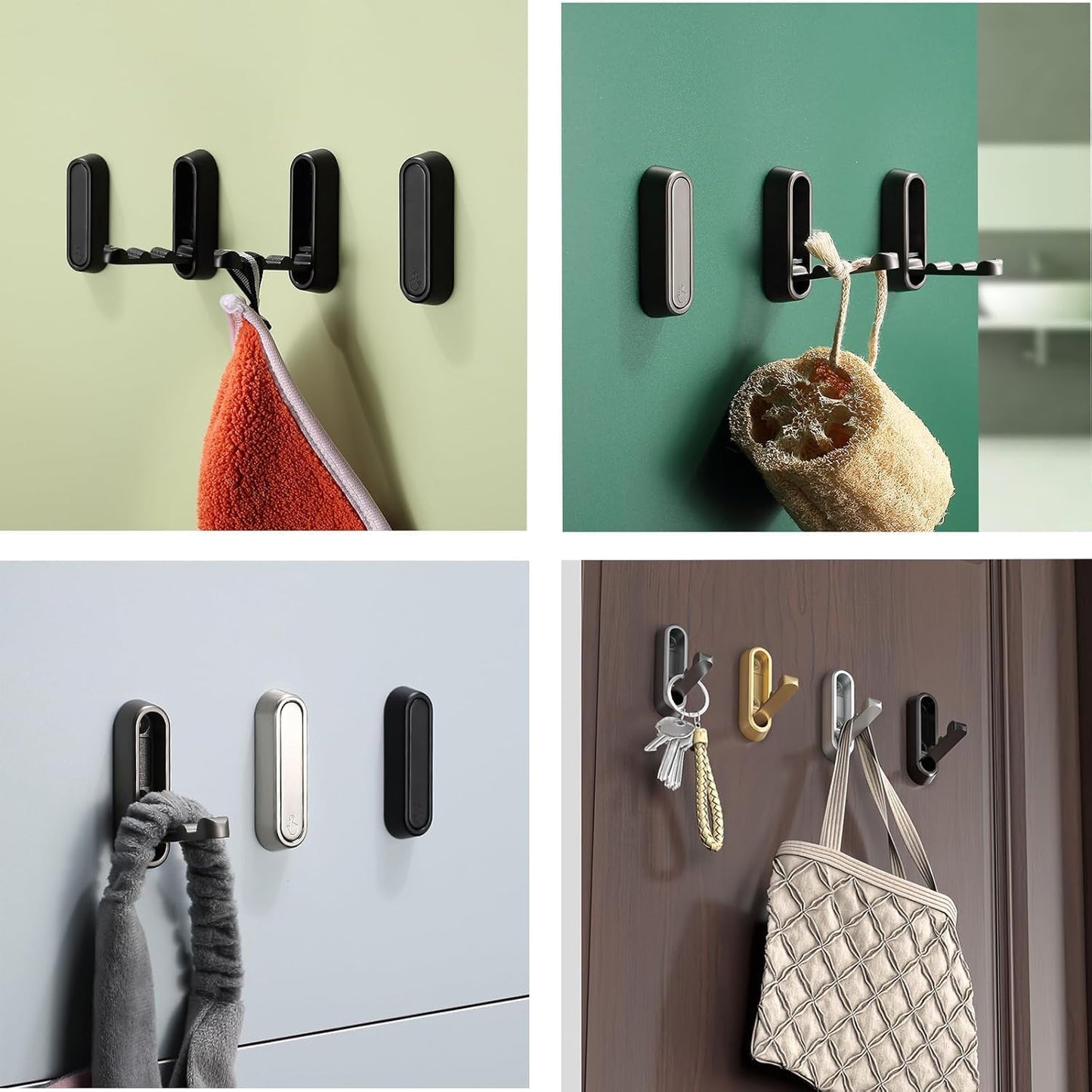4PCS Gold Foldable Wall Hooks, Metal Folding Hooks Wall Mount, Easy Installation, Suitable for Bathroom Kitchen, Flip Down Hook for Wal l Hanging Coat, Bag, Towel, Key, Hat (Black)