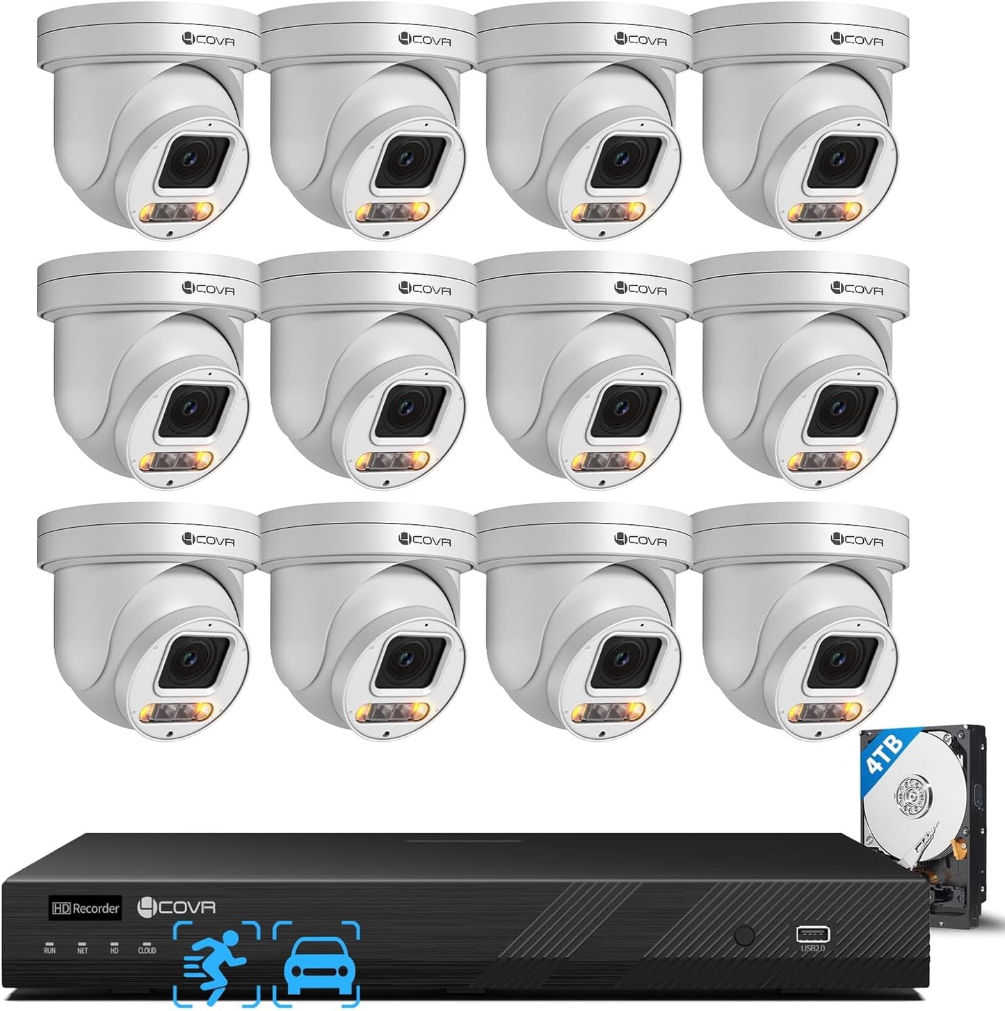 4COVR 16 Channel PoE PTZ Security Camera System, 12X 5MP IP PTZ Camera Two Way Audio, 280ｰ Pan 90ｰ Tilt 5X Optical Zoom, Smart Color Night Vision, Human Vehicle Detection, 4K NVR 4TB HDD, LY5XCP5M1612