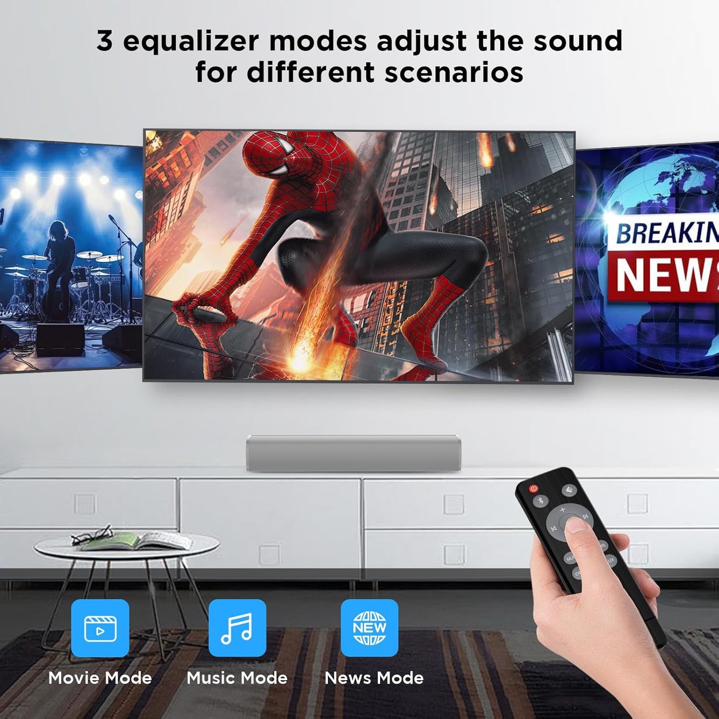 MZEIBO Sound Bar for TV,Soundbars Smart Portable Wireless Sound System with Multi-Connection Modes, Ideal for Family & Friends, Compact and Powerful Audio Device
