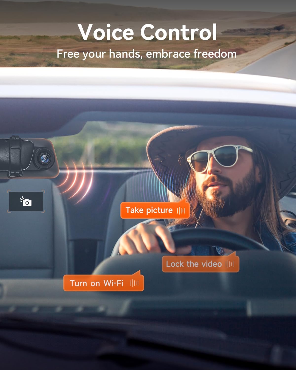 WOLFBOX 12" 4K Rear View Mirror Camera with 5.8GHz WiFi and Voice Control, Smart Mirror Dash Cam Front and Rear, Backup Camera with 1080P Rear Camera, Dash Cam with WDR, Includes 64GB Card & GPS