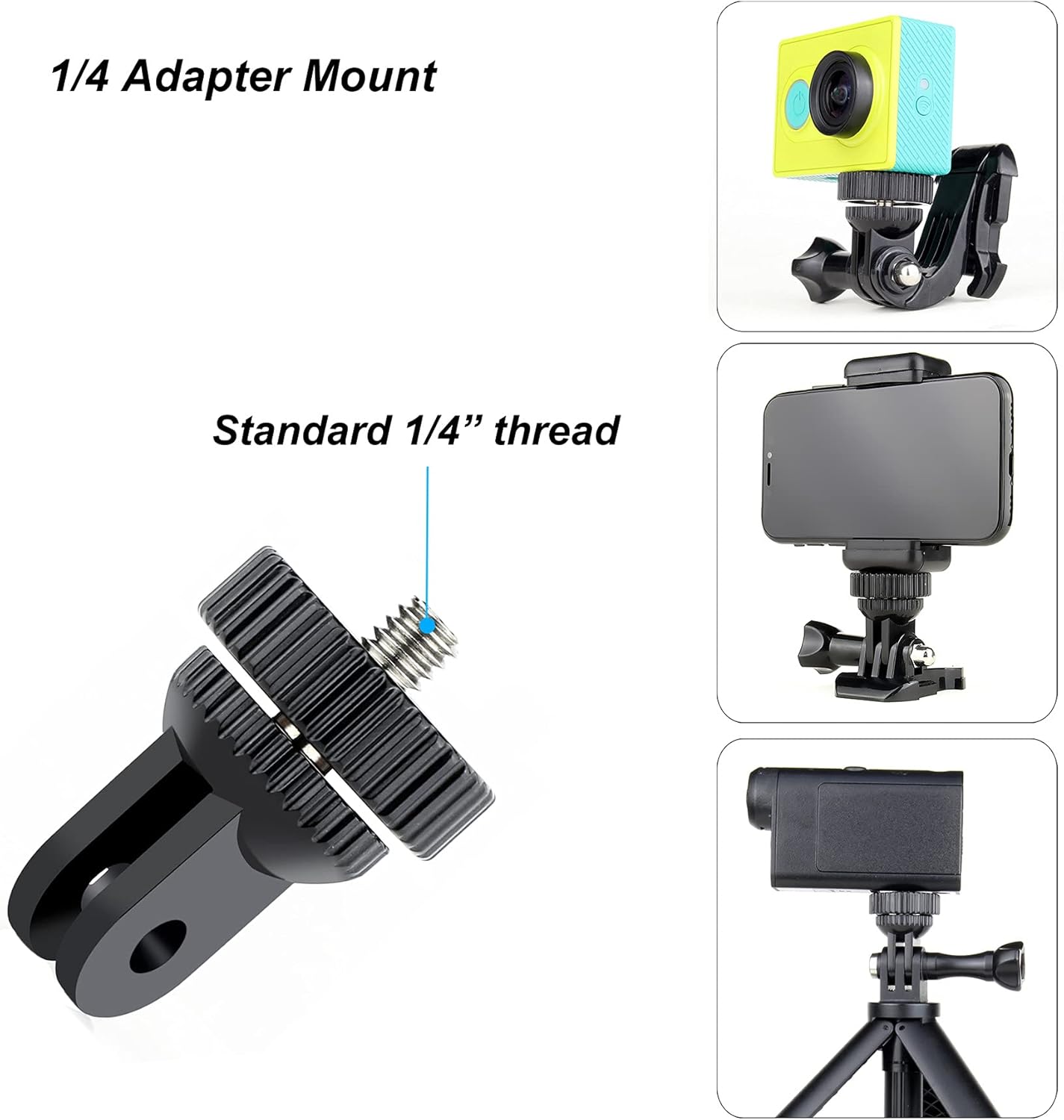 SOONSUN Tripod Mount Kit with 1/4"-20 Conversion Adapter and Cold Shoe Mount with 1/4" Thread, Compatible with GoPro Hero 13 12 11 10 9 8 7 6 5, DJI Osmo, AKASO, SJCAM, Insta360, DSLR Cameras