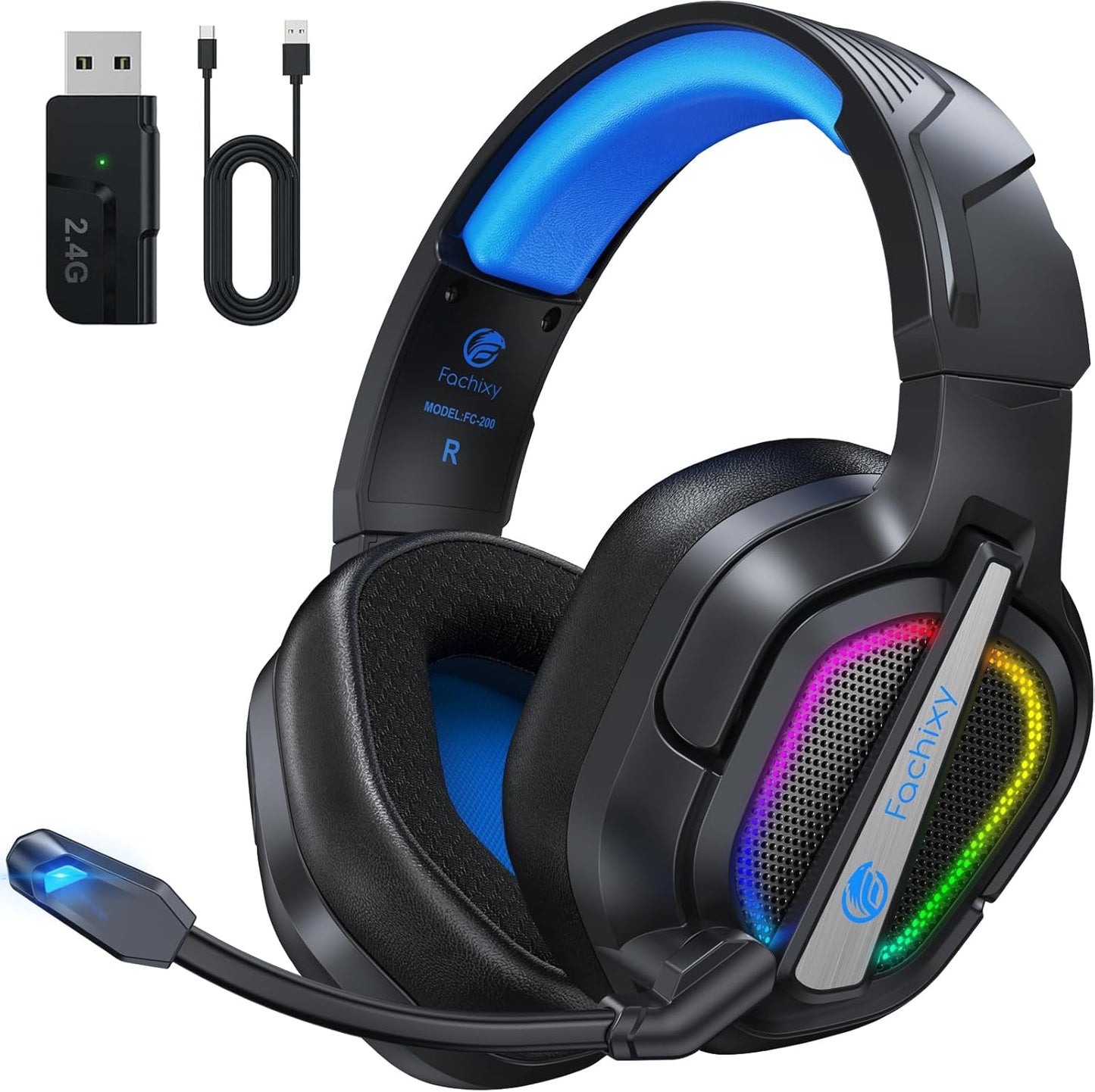 FC200 Wireless Gaming Headset for PS5, PS4-2.4GHz USB Foldable Headphones with Mic - 3D Stereo Bluetooth Headset with 50Hrs Battery Life, for Switch, PC, Mac, Mobile