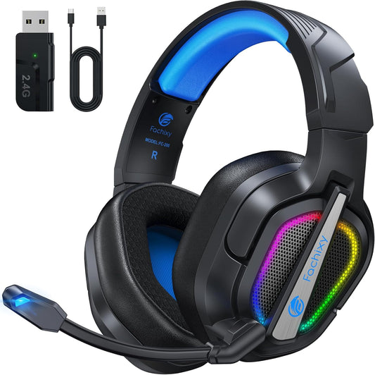 FC200 Wireless Gaming Headset for PS5, PS4-2.4GHz USB Foldable Headphones with Mic - 3D Stereo Bluetooth Headset with 50Hrs Battery Life, for Switch, PC, Mac, Mobile