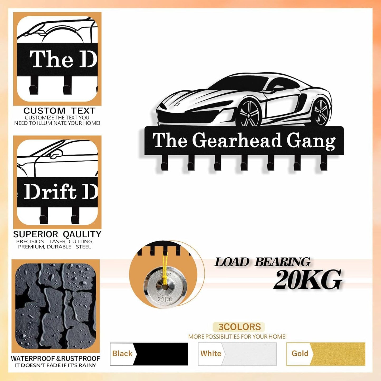 Personalized Car Key Holder Wall Mount, Custom Metal Key Rack Key Holder with Name, Deer Cabin Wall Keys Hanger with Hooks for Entryway, Front Door, Hallway, Kitchen, Living Room