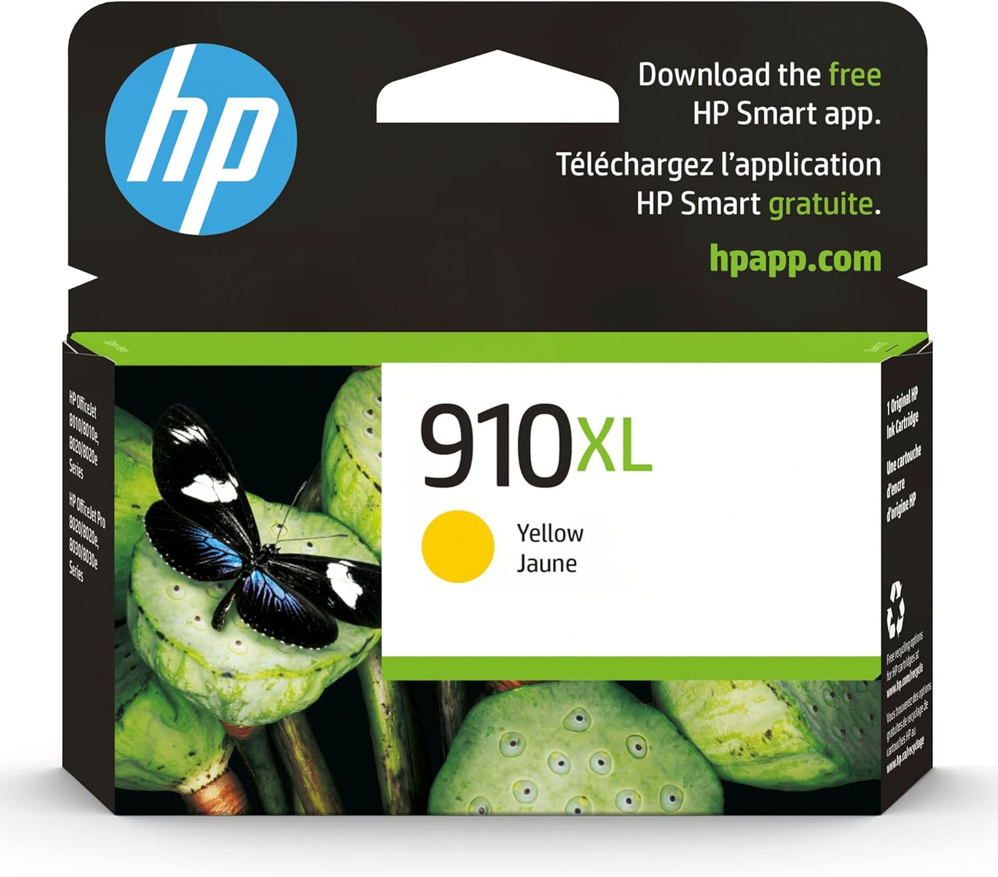 HP 910XL Yellow High-yield Ink Cartridge | Works with HP OfficeJet 8010, 8020 Series, HP OfficeJet Pro 8020, 8030 Series | Eligible for Instant Ink | 3YL64AN