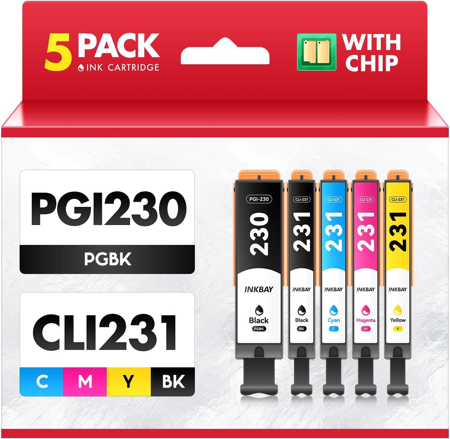 PGI-230XL CLI-231XL High Yield Ink Cartridge Combo 5 Pack Compatible for PGI 230 CLI 231 XL Ink Cartridges to use with PIXMA TS8820 Inkjet Printer (PGBK, Black, Cyan, Magenta, Yellow)