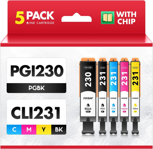 PGI-230XL CLI-231XL High Yield Ink Cartridge Combo 5 Pack Compatible for PGI 230 CLI 231 XL Ink Cartridges to use with PIXMA TS8820 Inkjet Printer (PGBK, Black, Cyan, Magenta, Yellow)