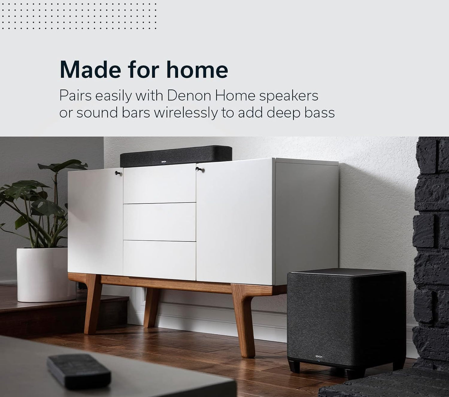 Denon Home Subwoofer – Deep, Powerful Bass, 8" Bass-Reflex Woofer, Wireless Streaming, Pair Home 150/250/350 Speakers & Sound Bar, Multi-Room Support, Black