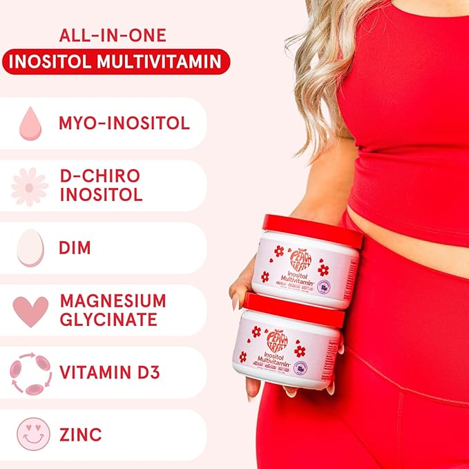Inositol Powder Multivitamin, Strawberry Acai Flavor – 4g Myo & D-Chiro Inositol, DIM, Zinc, Magnesium Glycinate, Vitamin D3 – Supports Women’s Health, Cycle, Energy, 30 SVG